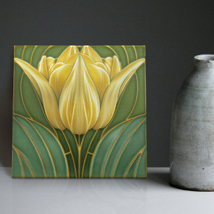 Carreau Tulipes Jaunes Décoration Murale Symétrique Art No