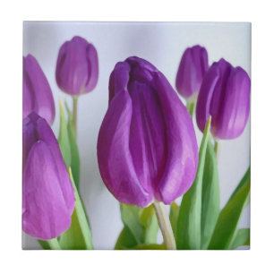 Carreau Tulipes pourpres peintes