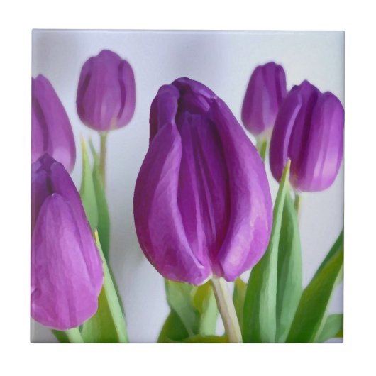 Carreau Tulipes pourpres peintes (Devant)