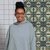 Carreau Tulipes sur bleu bouché Art Nouveau blanc