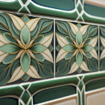 Carreau Tulipes sur Sage Symétrique Art Nouveau Carrelage<br><div class="desc">Bienvenue à CreaTile ! Vous trouverez ici des motifs de tuiles artisanales que j'ai personnellement façonné et vintage céramique et carreaux d'argile de porcelaine, qu'ils soient colorés ou naturels. J'aime concevoir des produits en céramique et en carrelage, dans l'espoir de vous donner un moyen de transformer votre maison en quelque...</div>