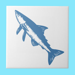 Carreau Tuna minimaliste ligne de poisson Art Blue Outline