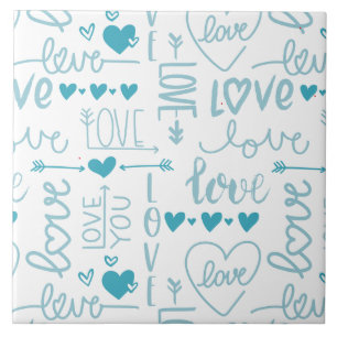 Carreau Turquoise Amour Moderne et Cœurs