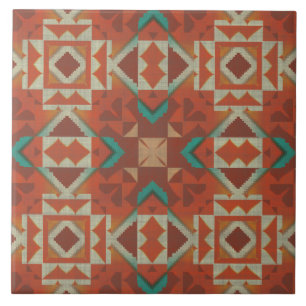 Carreau Turquoise Aqua Green Terracotta Orange Ethnic Trib