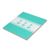 Carreau Turquoise Blanc Rayure Ancre Nautique Côtière (Côté)
