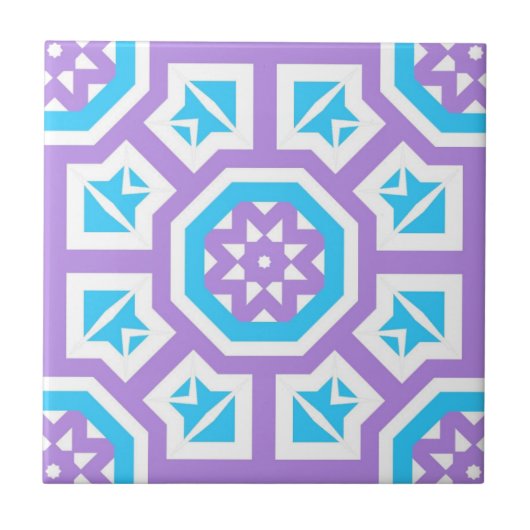 Carreau Turquoise blanc & violet Elégant Motif géométrique (Devant)