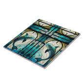 Carreau Turquoise Bleu Blanc Dauphin Faux Mosaïque Vitrail (Côté)
