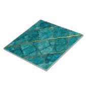 Carreau Turquoise Bleu Canard et Marbre Doré (Côté)