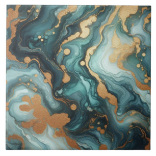 Carreau Turquoise Bleu et Or Encre Alcoolique