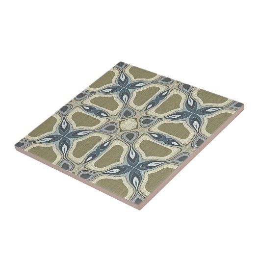 Carreau Turquoise bleu moutarde vert ocre tribu ethnique A (Côté)
