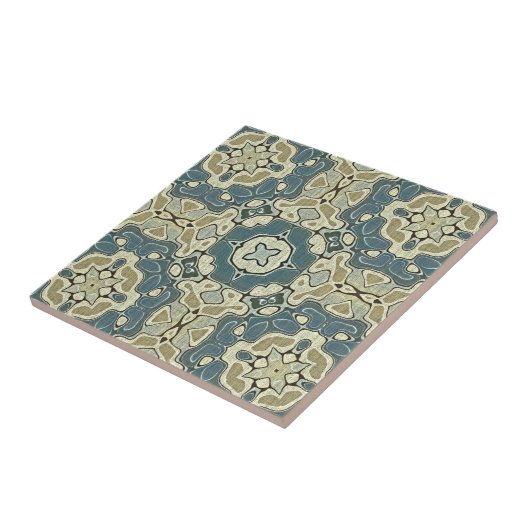 Carreau Turquoise bleu moutarde vert ocre tribu ethnique A (Côté)