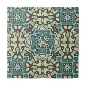 Carreau Turquoise bleu moutarde vert ocre tribu ethnique A (Devant)