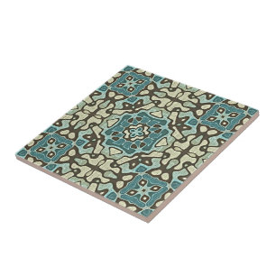 Carreau Turquoise bleu moutarde vert ocre tribu ethnique A