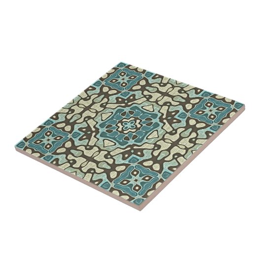 Carreau Turquoise bleu moutarde vert ocre tribu ethnique A (Côté)