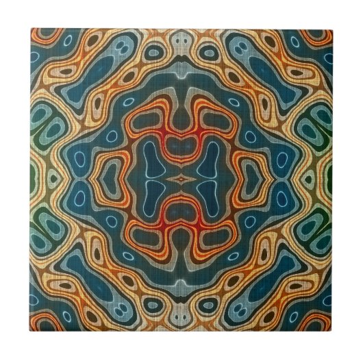 Carreau Turquoise Bleu Orange Jaune Vert Ethnic Tribu Art (Devant)