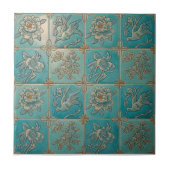 Carreau Turquoise Chinoiserie Relief Pattern Ceramic Tile (Devant)