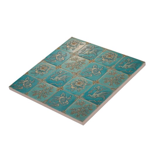 Carreau Turquoise Chinoiserie Relief Pattern Ceramic Tile (Côté)