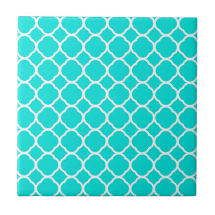 Carreau Turquoise clair et motif à quatre feuilles blanc