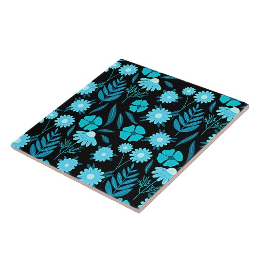 Carreau Turquoise en fleurs (Côté)