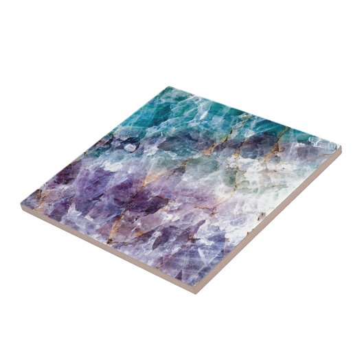 Carreau Turquoise et cristal de quartz pourpre (Côté)