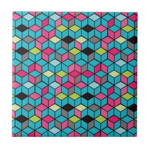 Carreau Turquoise et motif rose de cube