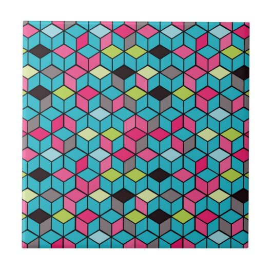 Carreau Turquoise et motif rose de cube (Devant)
