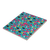 Carreau Turquoise et motif rose de cube (Côté)