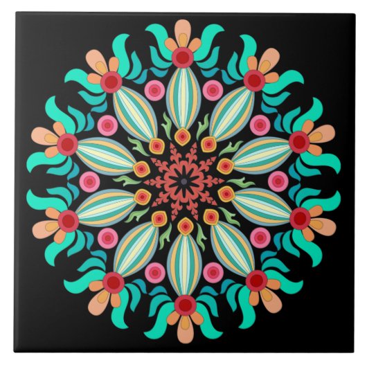 Carreau Turquoise Et Orange Mandala (Devant)