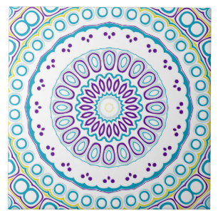 Carreau Turquoise et violet Mandala Motif
