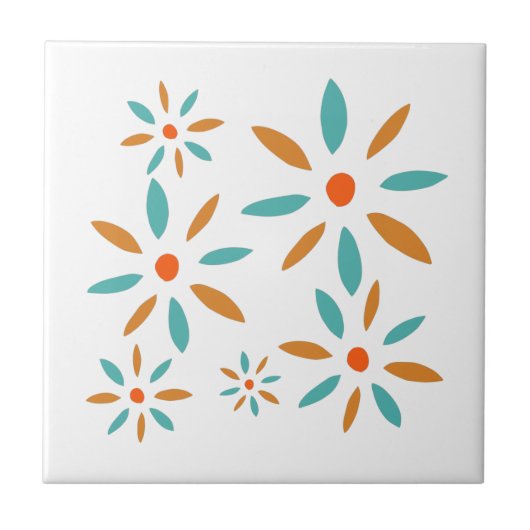 Carreau Turquoise Funky Et Orange Mid Fleurs Retro Modes (Devant)