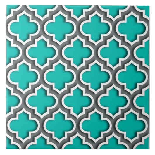 Carreau Turquoise gris charbon blanc Quatrefoil marocain # (Devant)