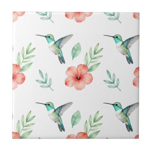 Carreau Turquoise Hummingbird Hibiscus Pattern (Devant)