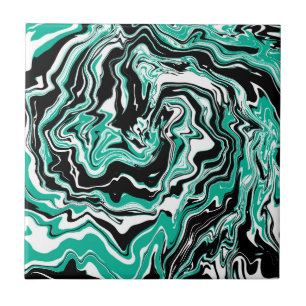 Carreau Turquoise, noir et Marbre blanc Fluid Art 