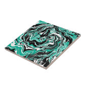 Carreau Turquoise, noir et Marbre blanc Fluid Art (Côté)