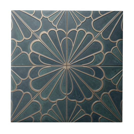 Carreau Turquoise Or Fan Pattern Art Déco Géométrique (Devant)