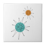 Carreau Turquoise Orange Franciscan Starburst milieu du si<br><div class="desc">Ce fabuleux carrelage en céramique moderne du milieu du siècle présente des Starbursts franciscains aux couleurs bleu turquoise,  orange et noir qui ajouteront une touche amusante à votre projet de carrelage !</div>