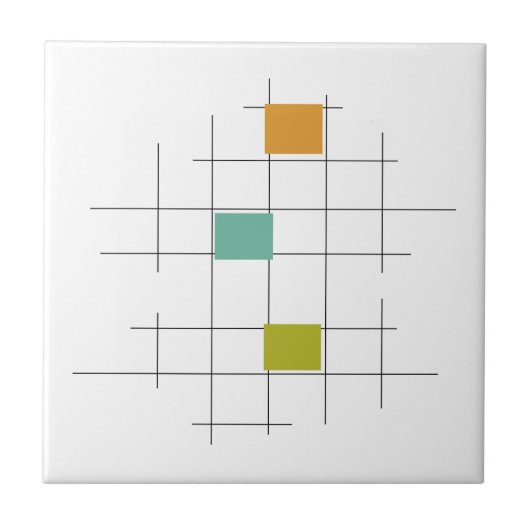 Carreau Turquoise Orange Green Lines Carré milieu du siècl (Devant)