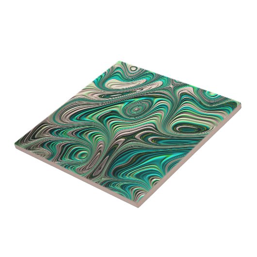 Carreau Turquoise Paua Abalone Shell Fractal Motif Abstrai (Côté)