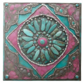 Carreau Turquoise & Pink Boho Mosaic Mandala Artwork (Devant)