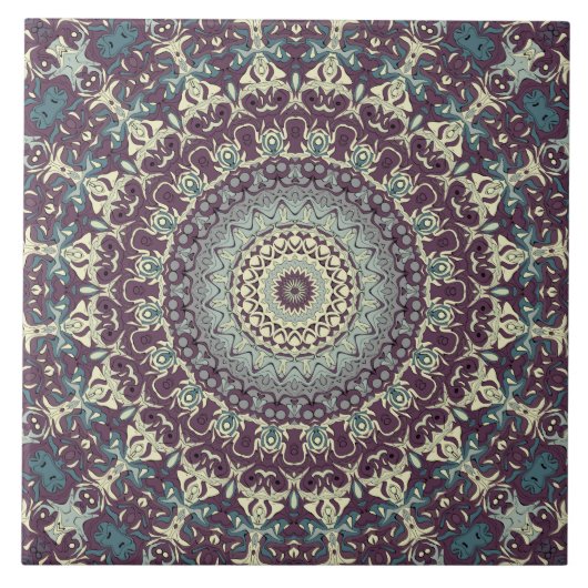 Carreau Turquoise pourpre et Motif Mandala crème (Devant)
