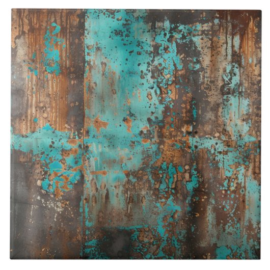 Carreau Turquoise Rustique Patine Abstrait (Devant)