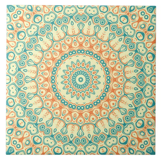 Carreau Turquoise tropical et Motif Mandala orange (Devant)