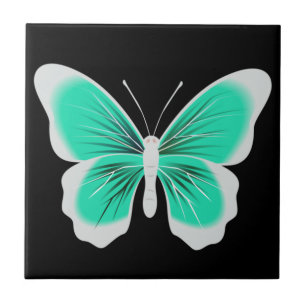 Carreau Turquoise white butterfly black background