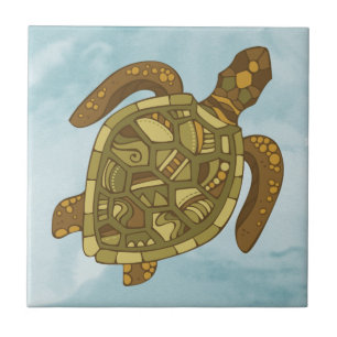 Carreau Turtle Sea Life Blue Mosaic Nautique