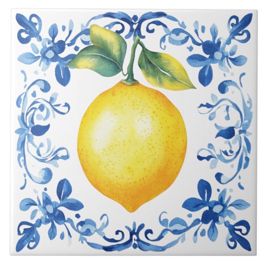Carreau Tuscan Rustic Mediterranean Blue Lemon (Devant)