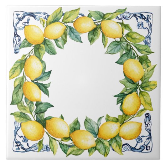 Carreau Tuscan Rustic Mediterranean Yellow Lemon Wreath (Devant)