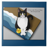 Carreau Tuxedo Cat Funny Bathroom Privacy Blue (Devant)