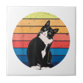 Carreau Tuxedo Chat Cadeau Couleurs rétro pour Amoureux de (Devant)