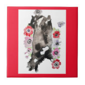 Carreau Tuxedo Chat Cute Jolie Fleurs Chats Aquarelle (Devant)