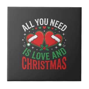 Carreau Typographie de chapeau de Père Noël d'amour de Noë